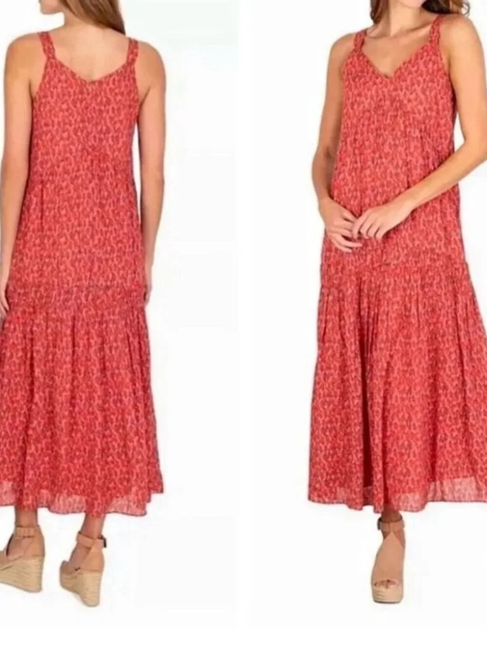 JOIE BONDI V-NECK TIERED SLEEVELESS MIDI DRESS - Picture 2 of 7